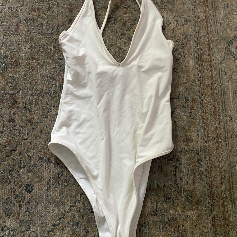 Aerie Deep V White One Piece Swimsuit